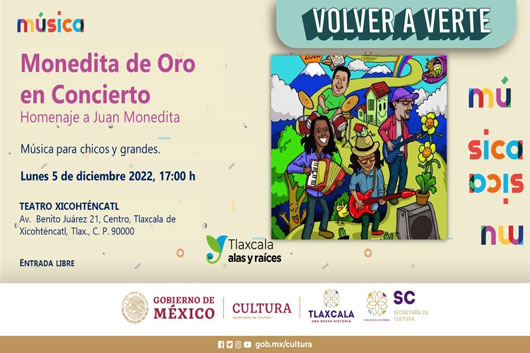 Realizarán concierto Monedita de Oro en Tlaxcala