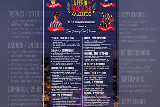 Se llevara a cabo la Feria del Mariachi Xaloztoc 2022 del 23 de septiembre al 2 de octubre 