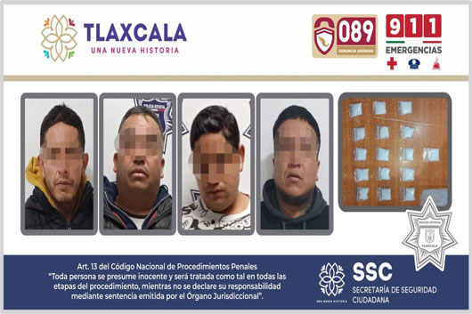 SSC detiene en Calpulalpan a cuatro sujetos que portaban droga sintética