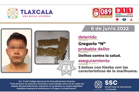 Detiene la SSC a persona con enervantes en Santa Isabel Xiloxoxtla