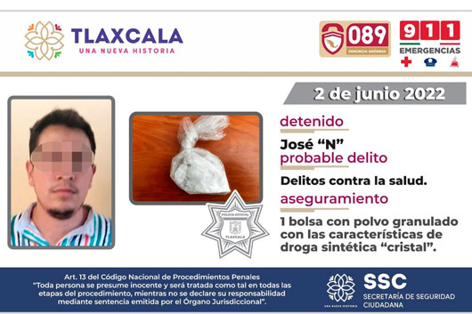 La SSC detiene a una persona por posesión de droga sintética en Cuapiaxtla