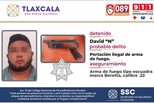 La SSC detiene en Santa Apolonia Teacalco a una persona por la portación ilegal de arma de fuego