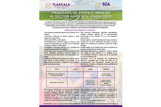 Convoca SIA al registro del programa de apoyo e impulso al sector agrícola 2023