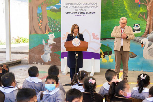 Entregó gobernadora Lorena Cuéllar obras de rehabilitación en el preescolar “Leonardo Gómez Blanco” de Chiautempan