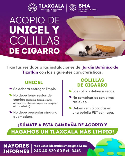 Impulsa Secretaría de Medio Ambiente del estado campaña de reciclaje de unicel y colillas de cigarro