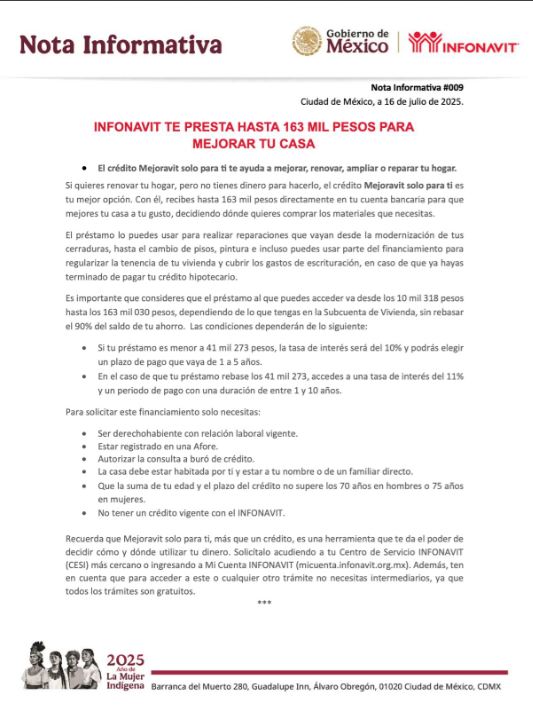 Infonavit te presta hasta 163 mil pesos para mejorar tu casa