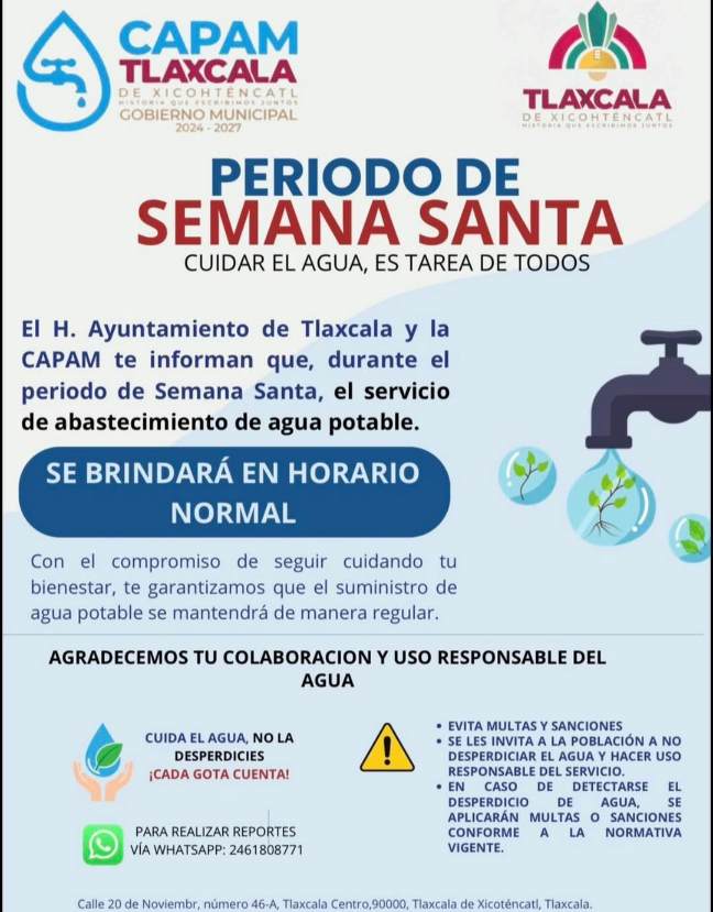 Refuerza Ayuntamiento de Tlaxcala llamado al cuidado del agua en Semana Santa