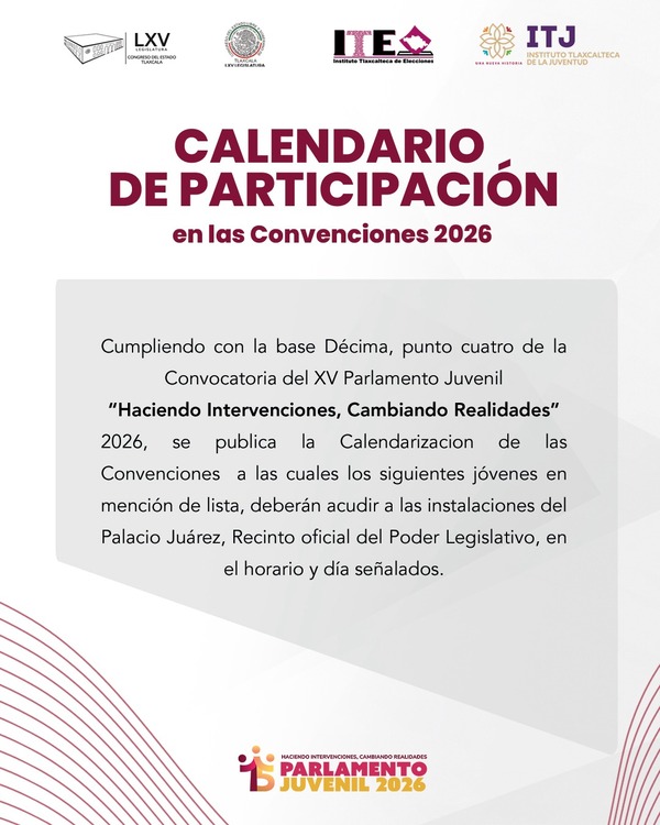 Da inicio proceso de selección de diputadas y diputados juveniles para integrar el XV Parlamento Juvenil 2026