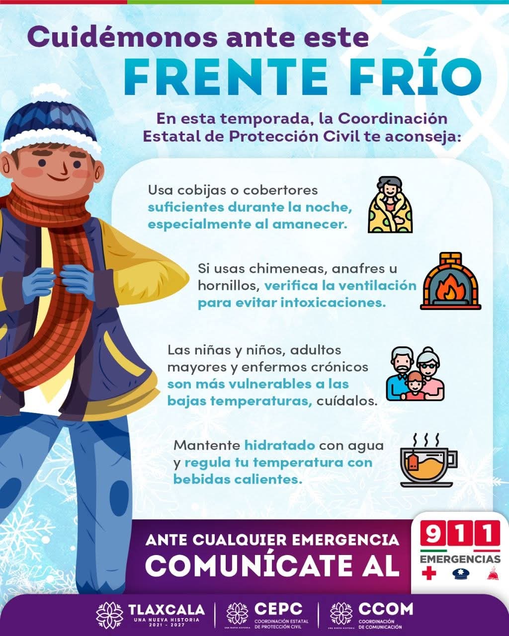 Exhorta protección civil a la población a reforzar medidas de autoprotección ante frentes fríos 