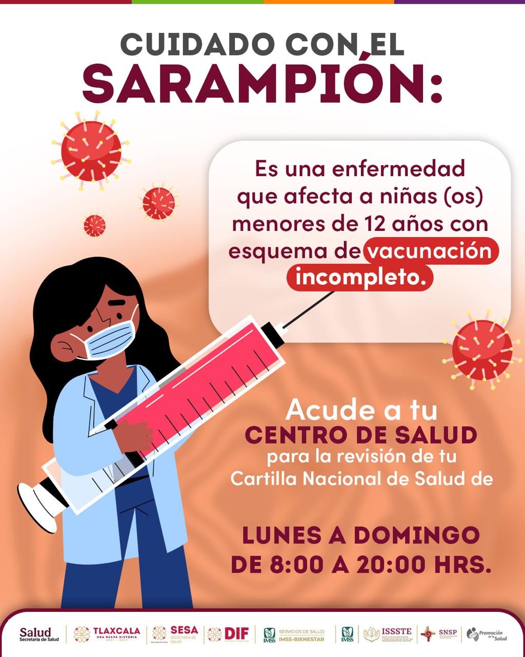 Uso de cubrebocas y lavado manos, esenciales para prevenir contagios de sarampión