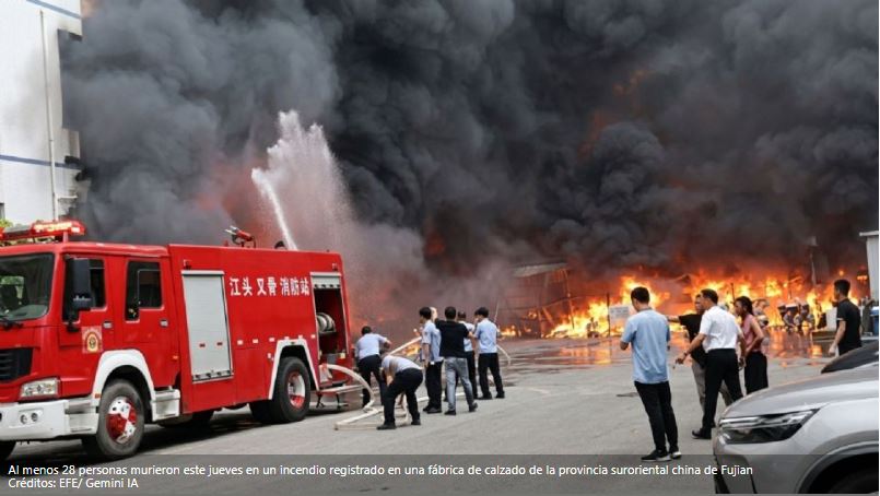 Incendio en China deja 28 fallecidos; detienen a directivos
