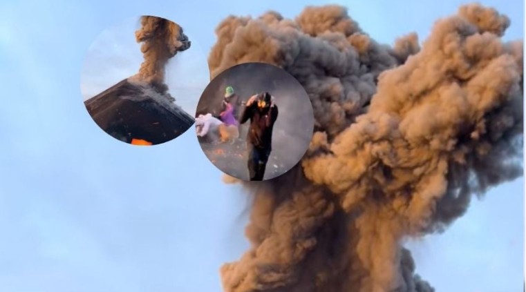 Turistas en Volcán de Fuego casi son alcanzadas por la lava después de una erupción