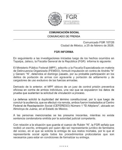 Representante jurídico de la familia de Nemesio 